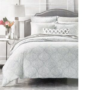 Sky Woodblock Flora Duvet Set in Grey & White, Full/Queen New w/Tag Retail $260